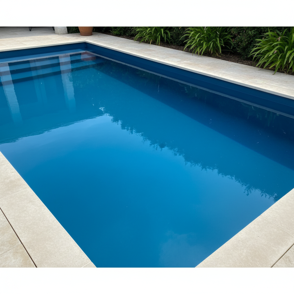 A freshly finished ecoFINISH pool filled with clear water, looking clean and ready for swimming.