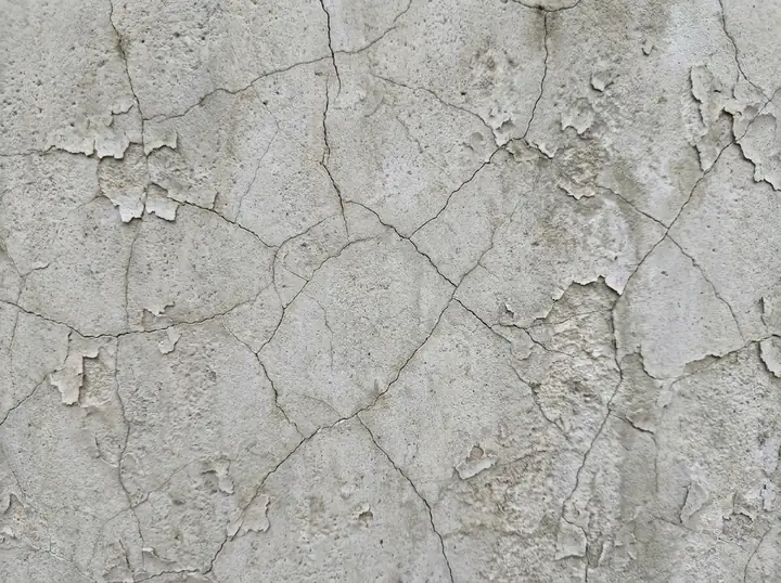 Close-up of pool surface showing fine check-cracking across aged plaster finish in natural daylight
