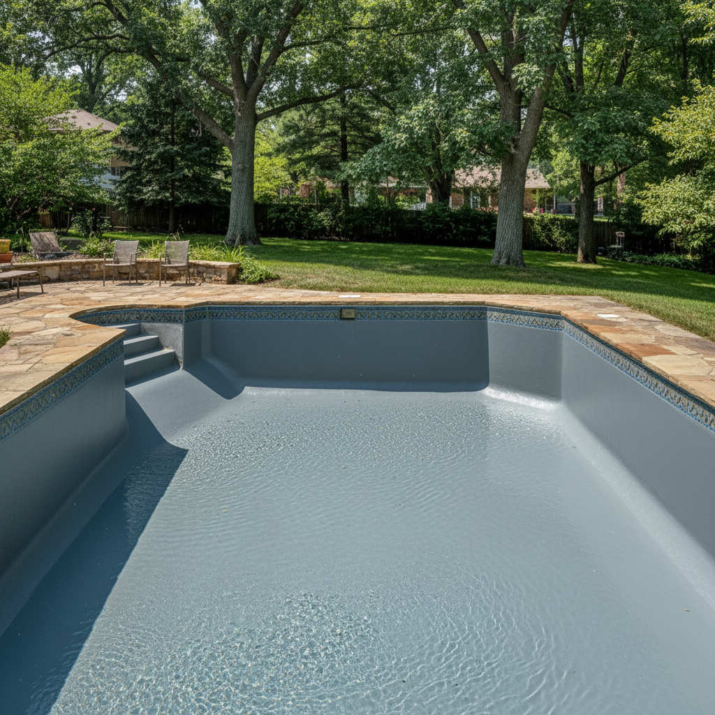 Pool after ecoFINISH resurfacing with French Grey finish showing smooth modern surface
