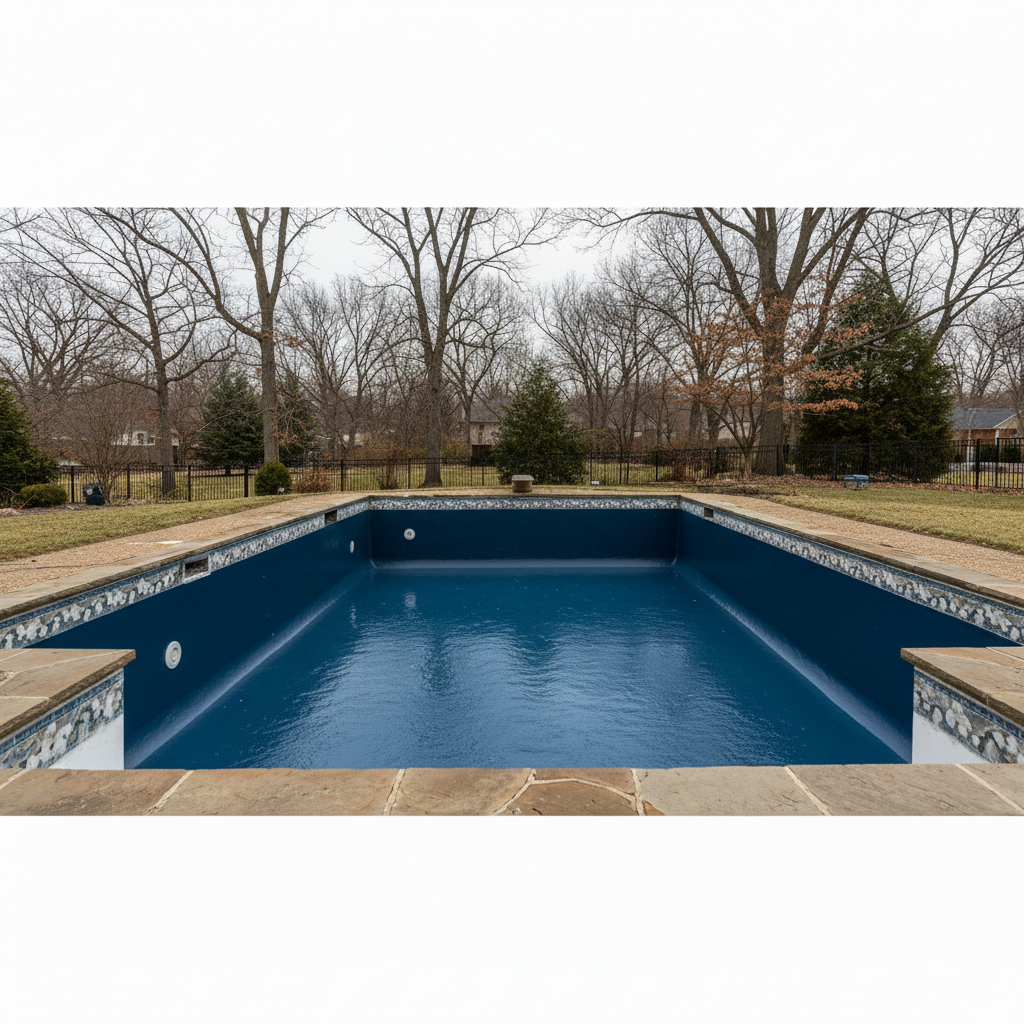 Pool after ecoFINISH resurfacing with Midnight Blue finish showing smooth clean surface and clear water