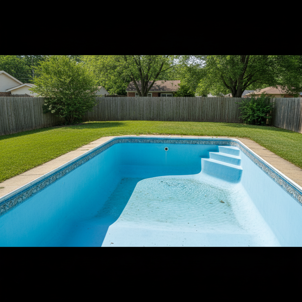 Pool surface after professional gunite or fiberglass refinishing showing smooth clean uniform finish