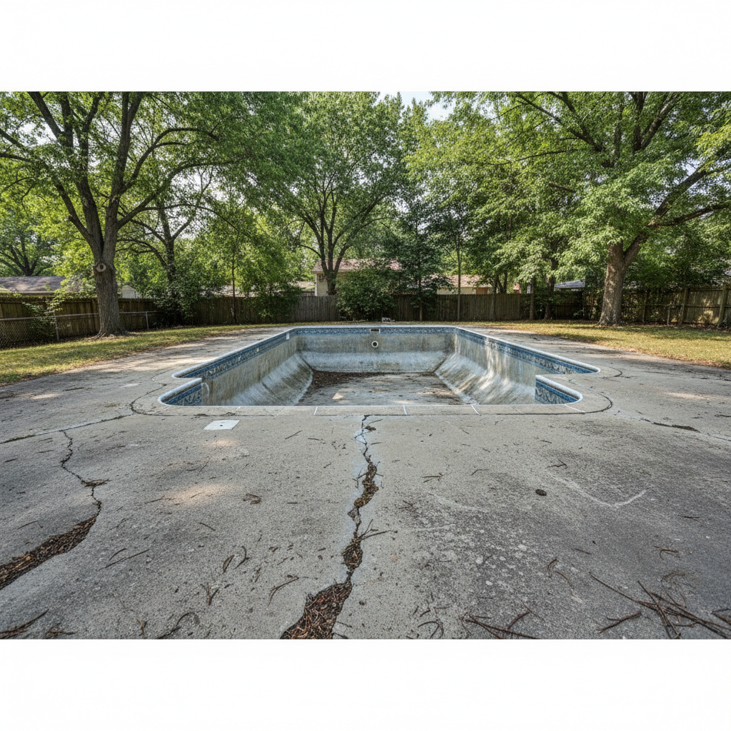Placeholder before image of a worn pool deck awaiting renovation, showing cracked and faded concrete that will be replaced with a real Probuilt project photo when available