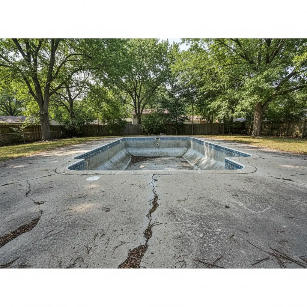 Placeholder before image of a worn pool deck awaiting renovation, showing cracked and faded concrete that will be replaced with a real Probuilt project photo when available