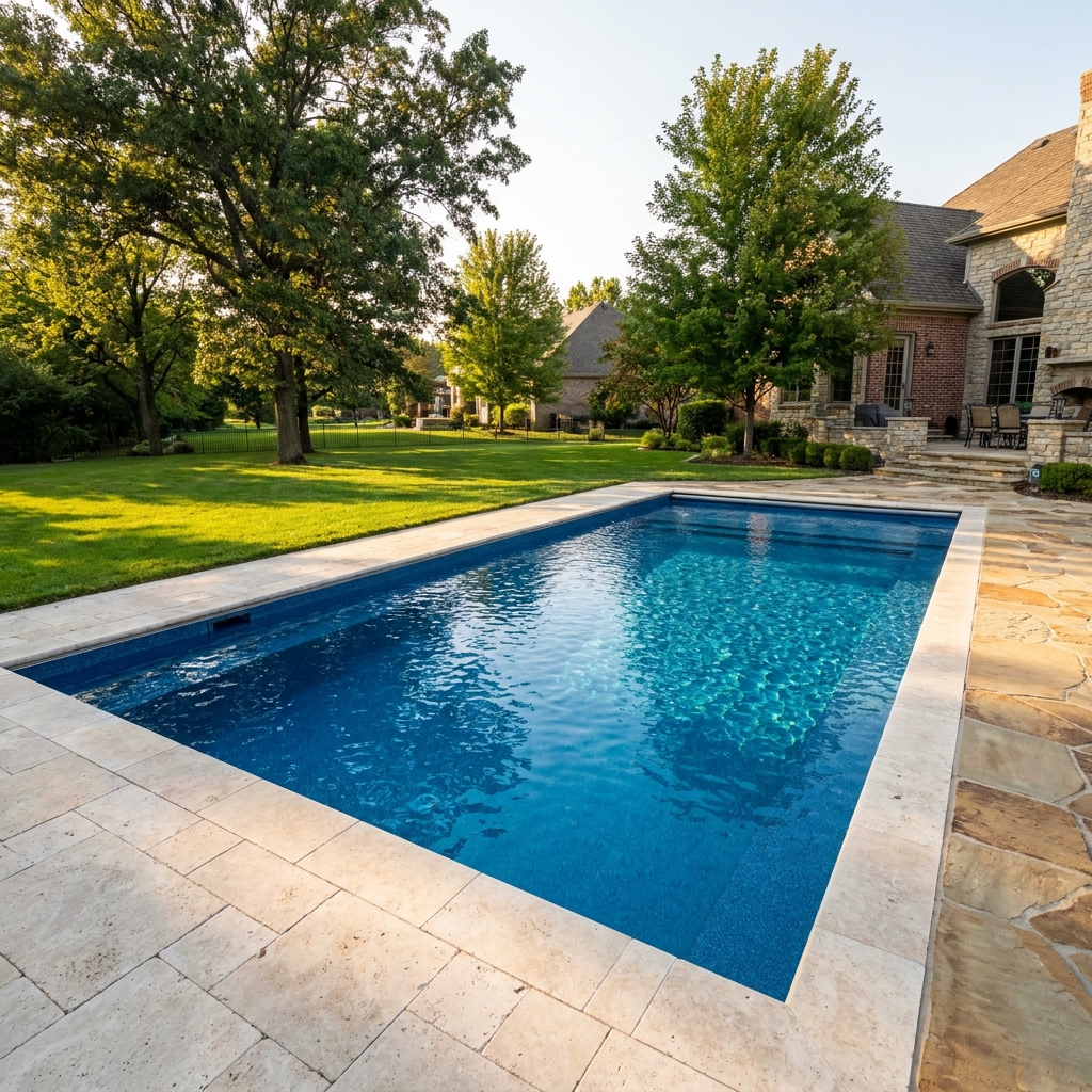 ecoFINISH polymer pool surface coating showing smooth Midnight Blue finish with clean water, viewed from above