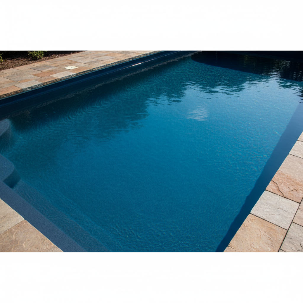 Close-up of a smooth ecoFINISH polymer pool coating surface in deep azure, sunlit water