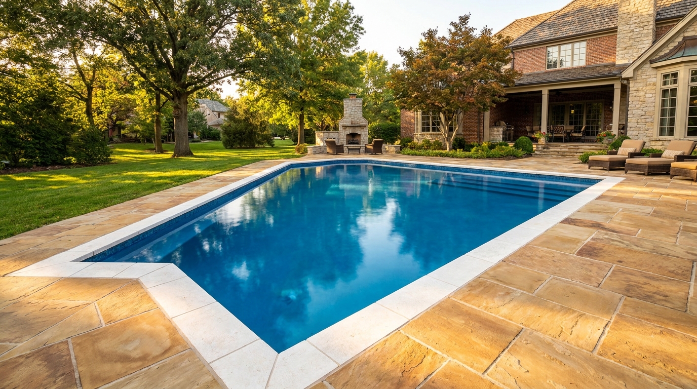 Freshly refinished inground pool with smooth surface and clear water in a Kansas City backyard